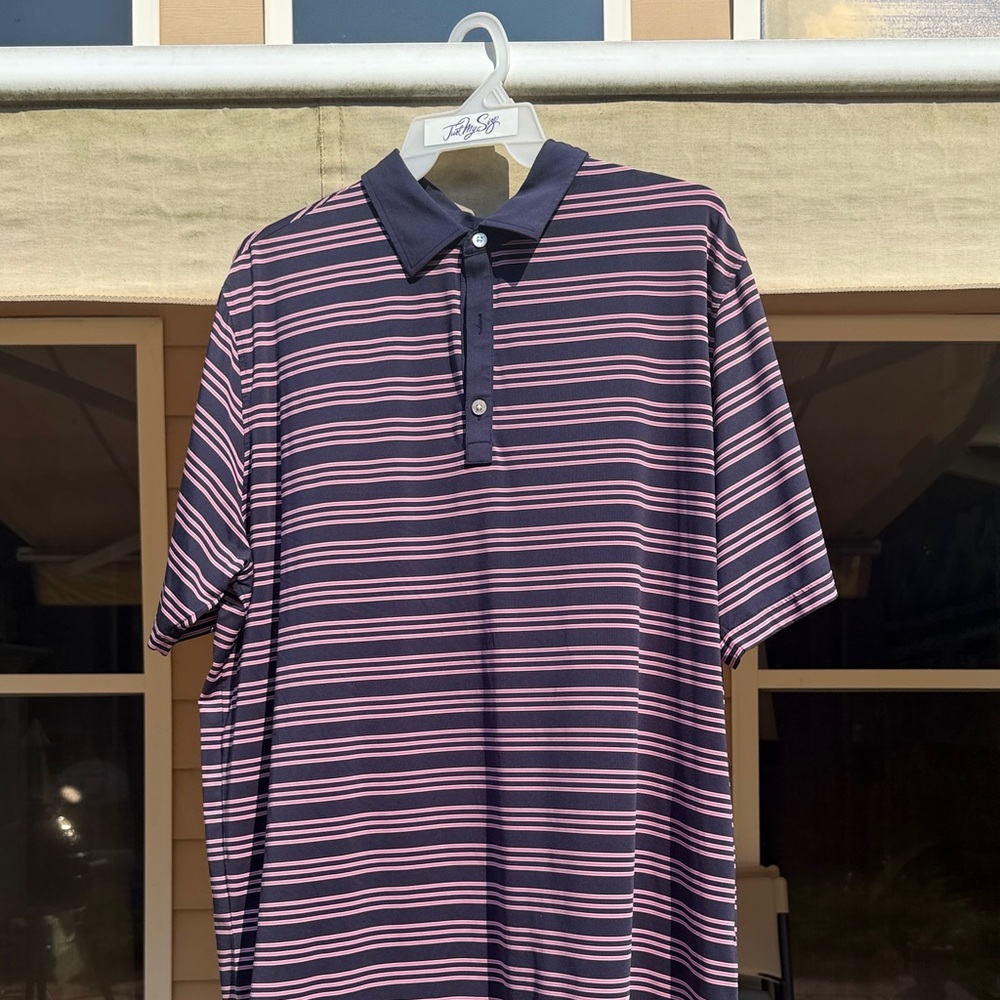 FootJoy Navy and Pink Striped Polo Shirt